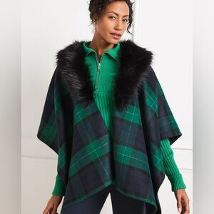 🆕 Talbots black watch tartan plaid ruana cape NWT
